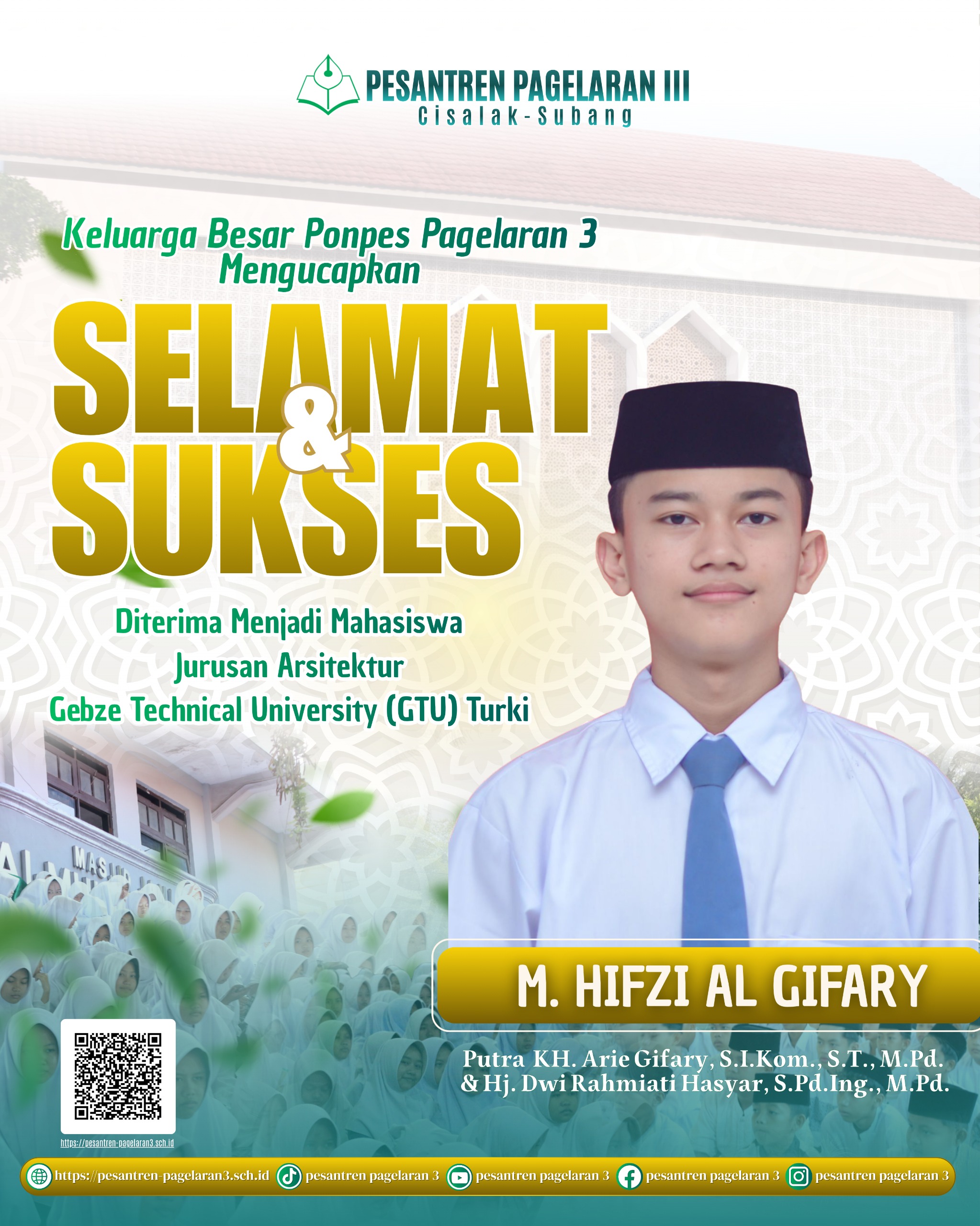 Selamat & Sukses aAnanda M. HIFZI AL GIFARY diterima di Gebze Technical University (GTU) Turki.